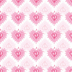 Doodle Line Art Heart Pattern Seamless Vector Repeat Background. Girly Geometric Design With Shadow Effect. Close Up, All Over Repeat. Stationery, Valentine, Wedding, Packaging. Vector EPS 10 Tile.