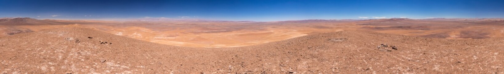 Atacama Desert arid landscape view. Dry mountains with sandstone and no life around us just rocks and sand. A lonely feeling on this amazing and wild scenery at a remote place