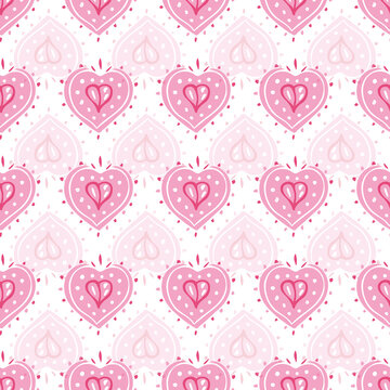 Doodle Line Art Heart Pattern Seamless Vector Repeat Background. Girly Geometric Design With Shadow Effect. Close Up, All Over Repeat. Stationery, Valentine, Wedding, Packaging. Vector EPS 10 Tile.