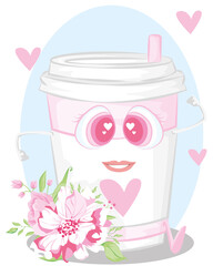 Illustration of running summer pink drink. Vector. Icons for the site on a white background.