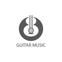 Guitar logo simple outline illustration circle design template vector