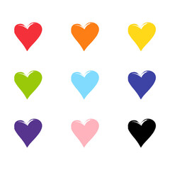 Hand drawn hearts of different colors
