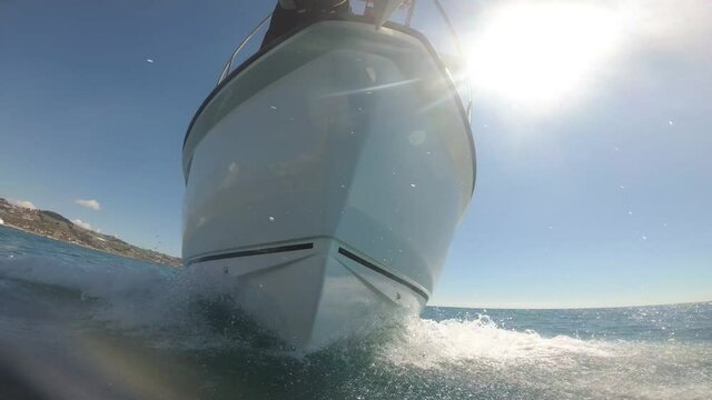 view of prow of boat from the sea