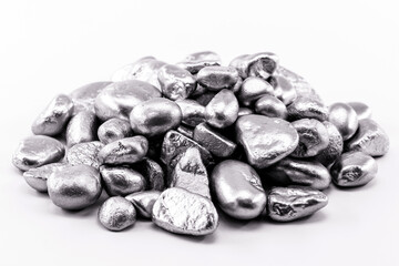 platinum nuggets, isolated. Precious metal known as another white, luxury concept.