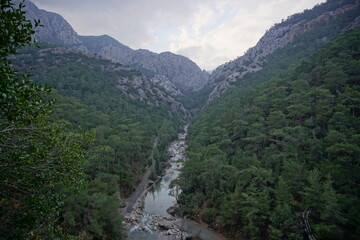 Fototapeta na wymiar A blue river in the forest at Goynuk, Antalya