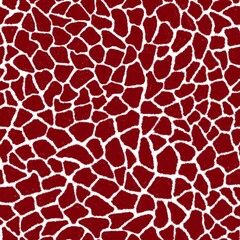 Fototapeta premium Giraffe skin color seamless pattern with fashion animal print for continuous replicate. Chaotic mosaic burgundy pieces on white background. Wrapping paper, funny textile fabric print,design,decor
