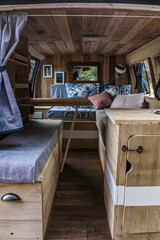 Fototapeta na wymiar wooden interior of van