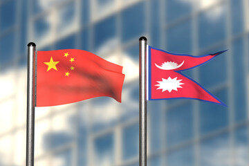 3d rendering of an flag of China and Nepal