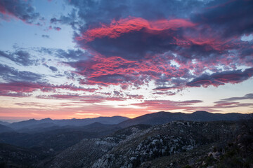 Dramatic sky at sunset above Angeles National Forest near Los Angeles, California