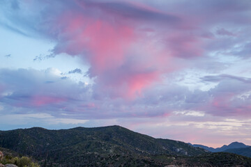 pink clouds over Angeles National Forest, California at sunset
