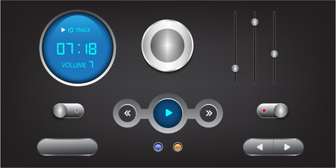 Hi-End User Interface Elements.Buttons, Switches, bars, power buttons, sliders. 