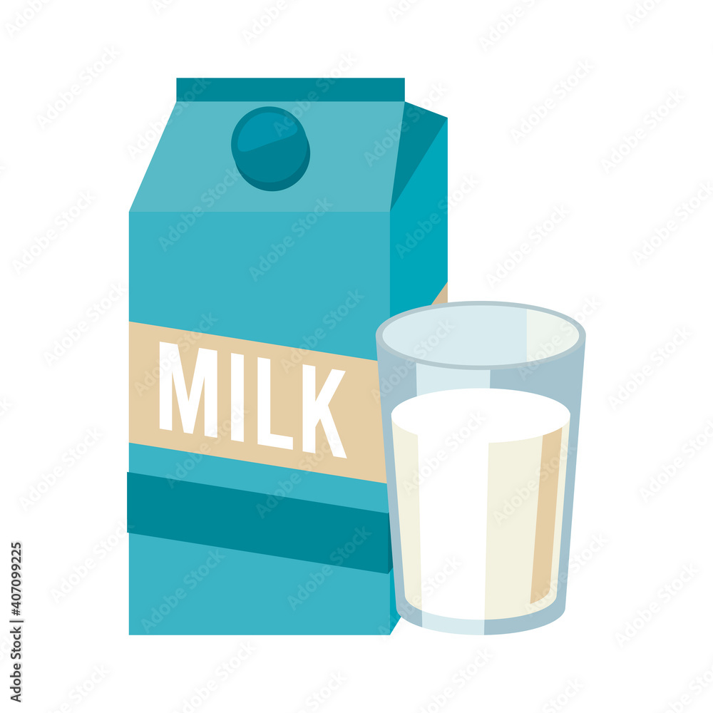 Poster milk box and glass beverage icon