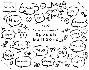 クレヨンタッチの手書き吹き出しセット 線のみ セリフあり