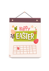 happy easter spring holiday celebration greeting card with calendar vertical vector illustration