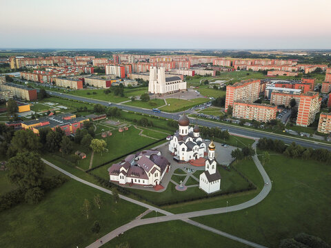 Aerial view of houses  of prayers in Reykjavik park, Klaipėda, Lithuania
