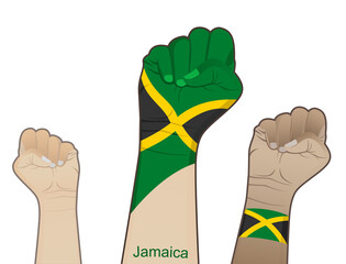 The spirit of struggle by lifting a hand with the Jamaican flag on it