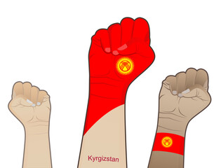 The spirit of struggle by lifting a hand with the flag of Kyrgyzstan on it