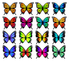 Obraz premium Group of Colorful Butterflies. Butterfle silhouette. Vector illustration.
