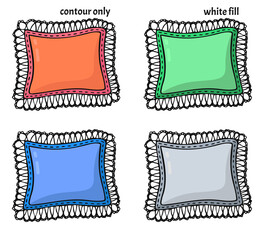 Set of hand drawn different colored textile patches with seam and lace. Isolated logo or label vector illustration for creative occupation products	
