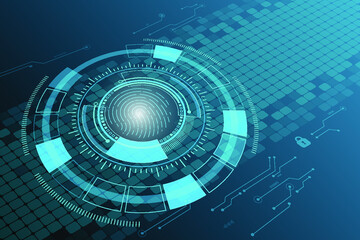 Obraz premium Vector fingerprint scanning symbol and electronic circuit protection, login security for technology background.