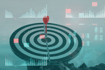 Business analytics with key performance indicators dashboard concept. Financial success concept with a holographic control panel against a background of statistics.