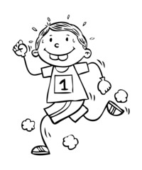 Runner boy. Hand drawn black and white  illustration of a runner boy. Vector EPS. 