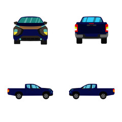 set of blue smart cab pick up truck on white background