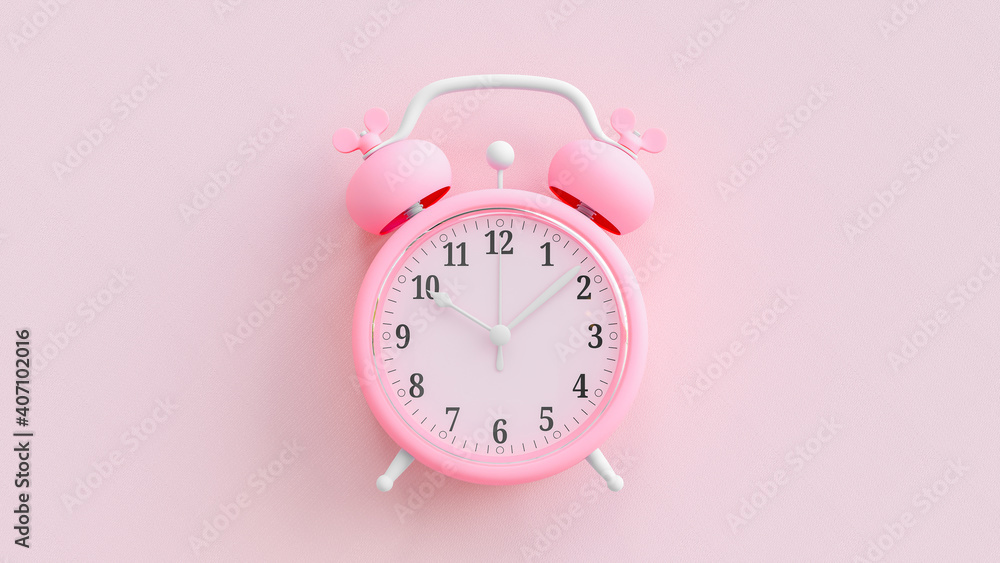 Poster pink alarm clock on pink background. clipping path and copy space for your text. minimal idea concep