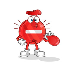 stop sign pantomime blowing balloons character. cartoon mascot vector