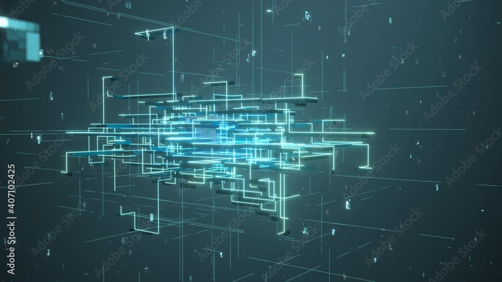 Poster glowing electronics lines with circuit structure, 3d rendering.