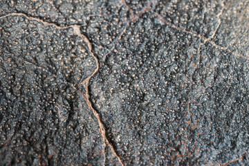 Macro photo of the fusion crust from a Chondrite Meteorite, piece of rock formed in outer space in the early stages of Solar System as asteroids. This meteorite comes from an asteroid fall at Atacama