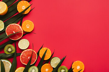 Summertime tropical background with exotic fruits