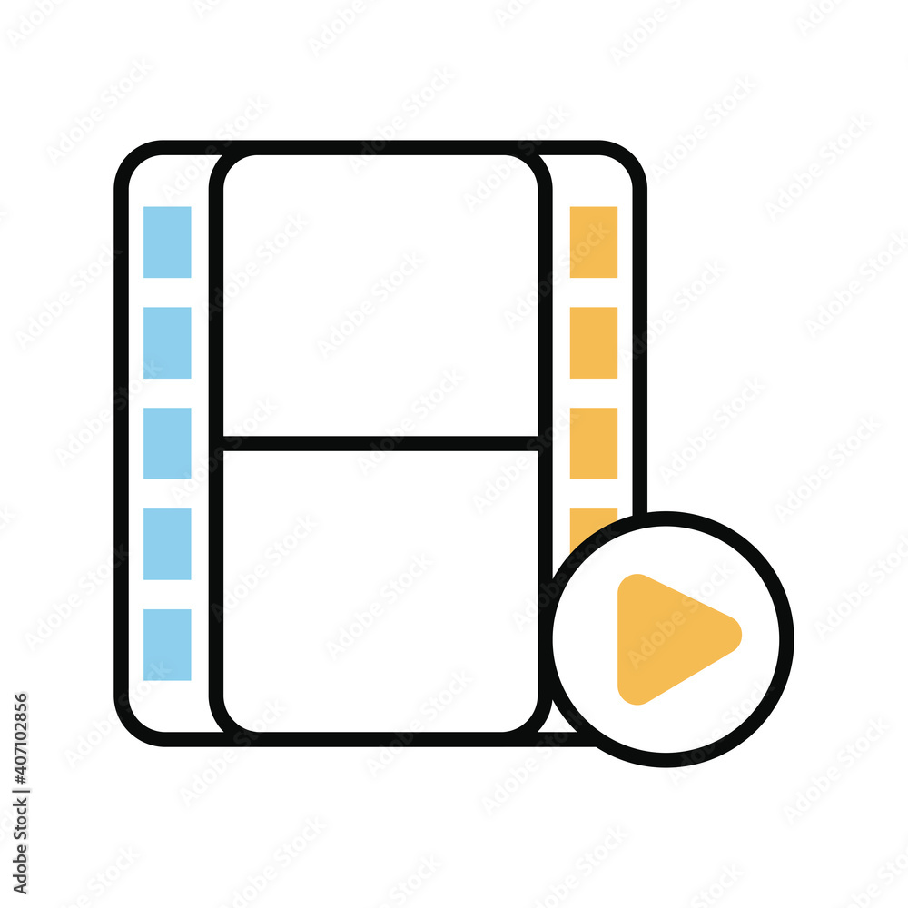 Poster tape record with play button line and fill style icon