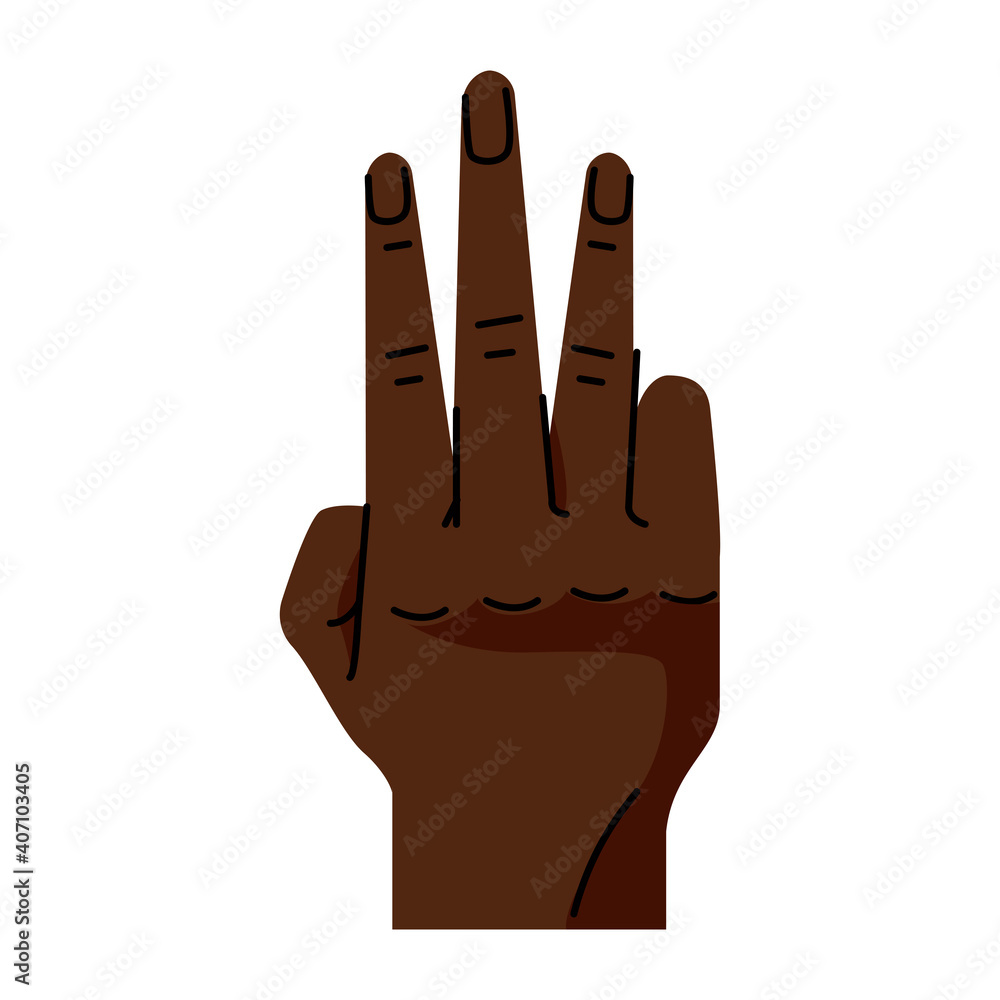 Poster afro hand human number three symbol gesture icon