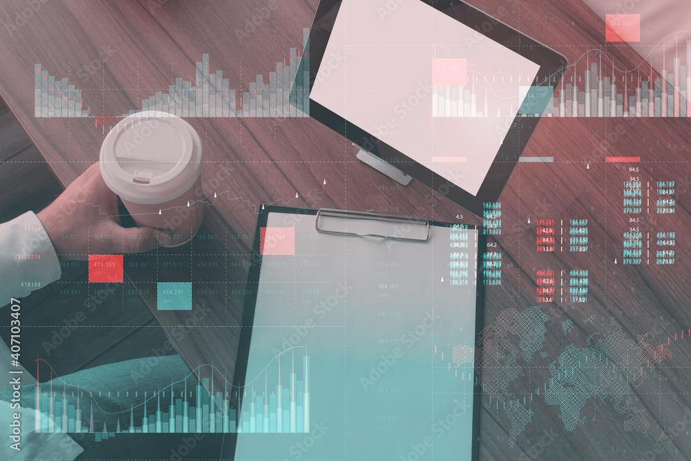 Poster business analytics (ba) with key performance indicators (kpi) dashboard concept. tablet mockup with 