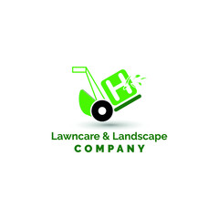 H Initial Letter with grass machine for Lawn Care, garden, maintenance and Landscape Logo Design Vector Template
