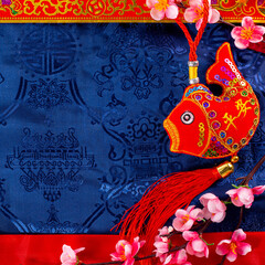 Chinese decoration background with flower blossom ,gold ingot
