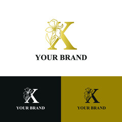 Golden Luxury Initial letter x with February Iris flower for cosmetic, Jewelry, boutique, hotel logo concept vector