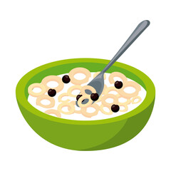 milk and cereals in dish breakfast icon