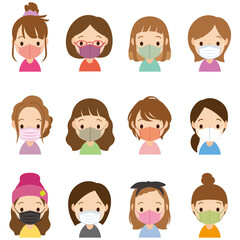 マスクをつけた女性　アイコン