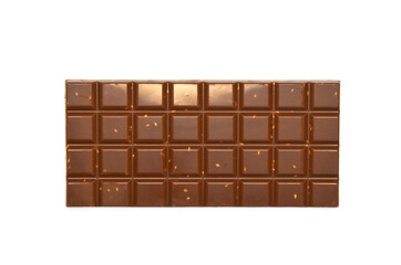 Milk chocolate bar with sesame seeds isolated on white background, sweets, dessert, sweet snack