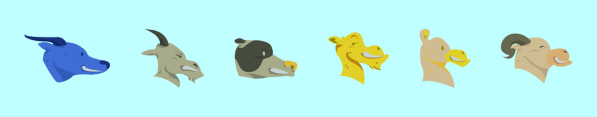 set of animals head cartoon icon design template with various models. vector illustration isolated on blue background