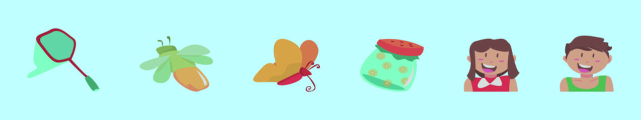 set of firefly cartoon icon design template with various models. vector illustration isolated on blue background