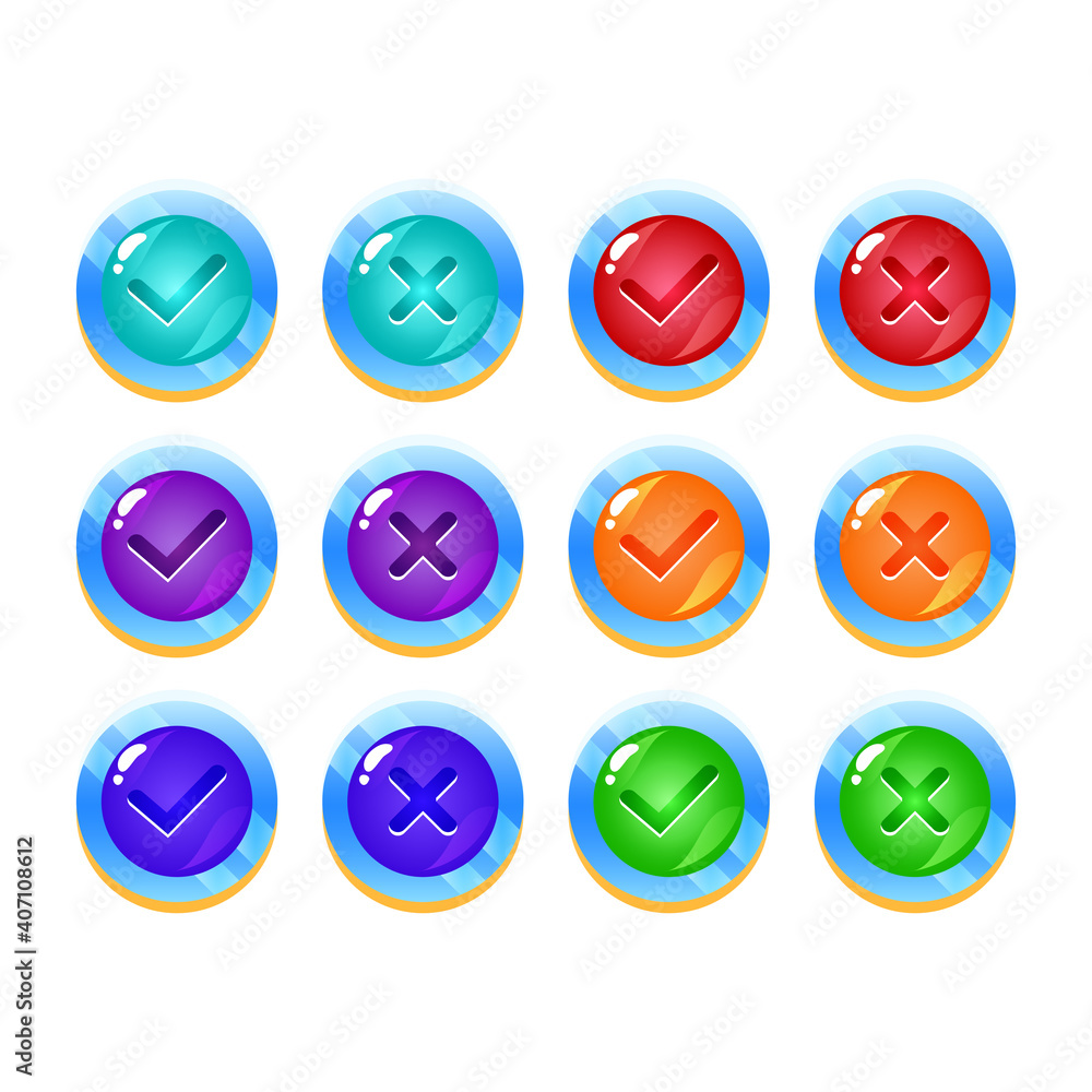 Fototapete set of fantasy space jelly game ui button yes and no check marks for gui asset elements vector illus