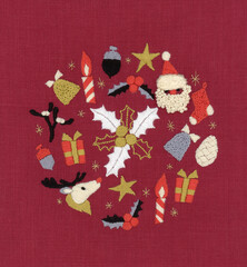 クリスマスの模様の刺繍