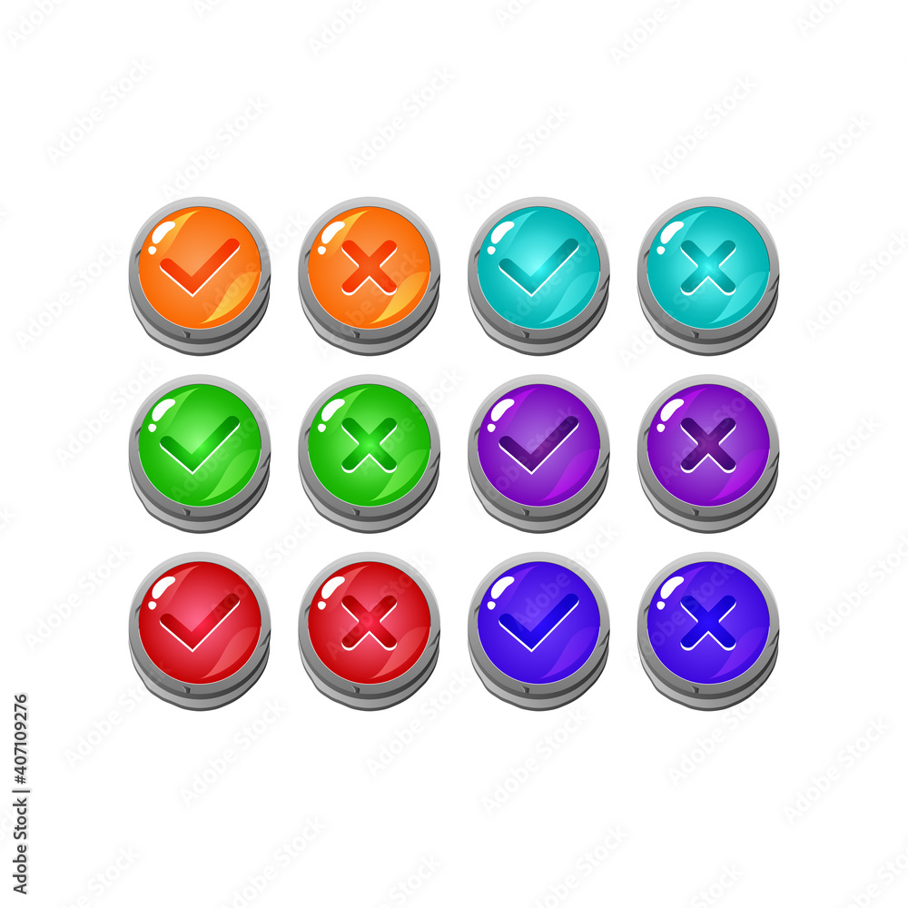 Fototapete set of stone rock jelly game ui button yes and no check marks for gui asset elements vector illustra