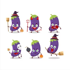 Fotobehang Halloween expression emoticons with cartoon character of eggplant © kongvector