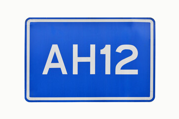 Blue square traffic sign of Asia number twelve road on white background