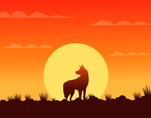 Fototapeta premium wild west sunset scene with dog