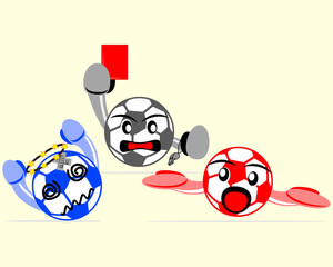 Illustration vector graphic cartoon character of a referee gives a red card to a player who committed a foul
